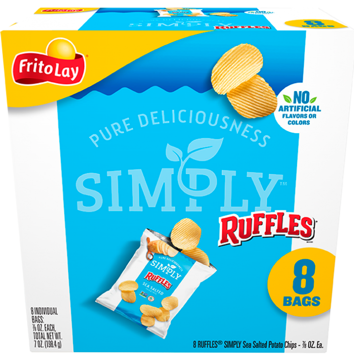 Multicombo de papas fritas RUFFLES® SIMPLY con sal marina y reducidas en grasas